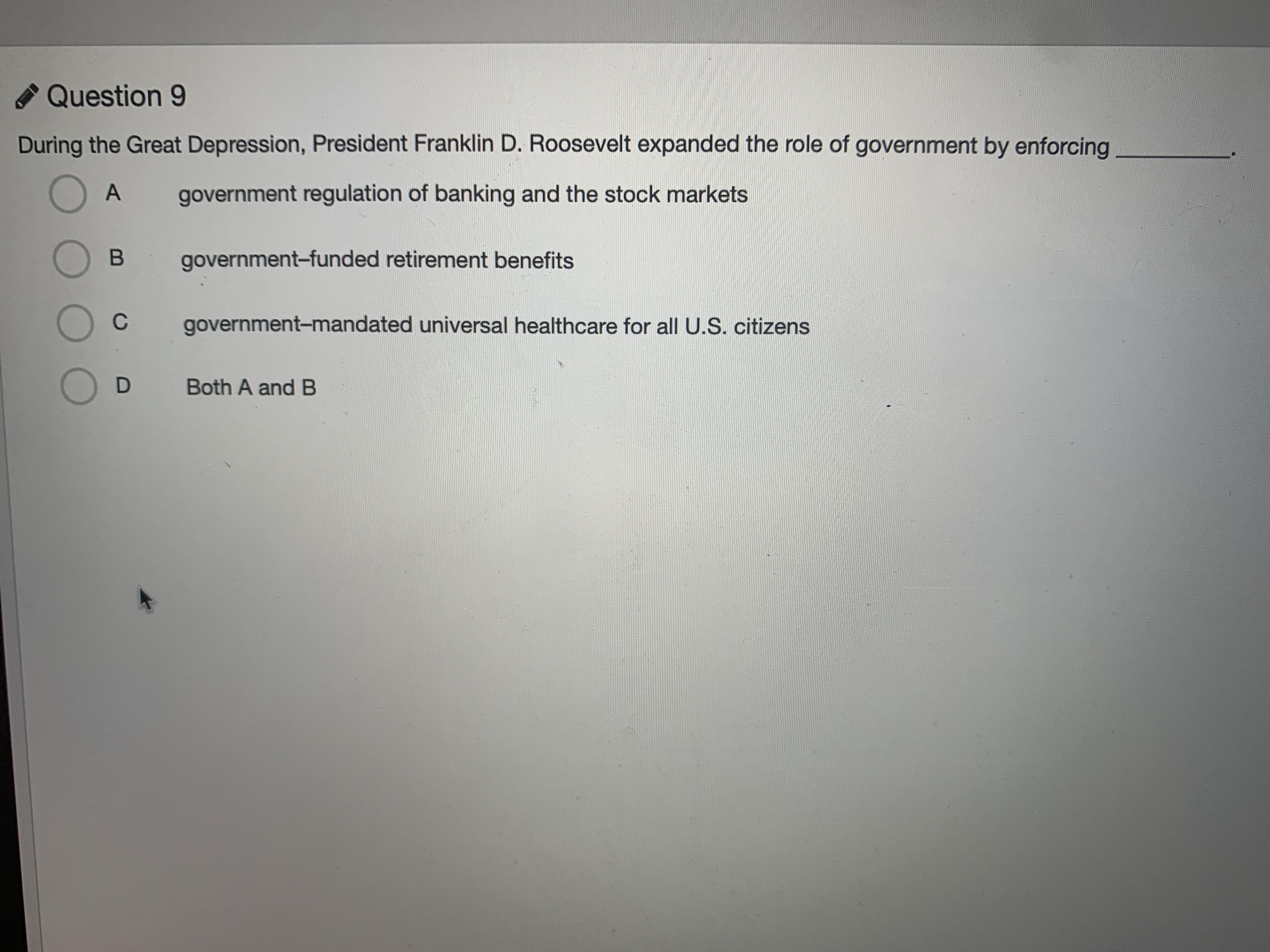 HELPPP!! During the great depression President Franklin D Roosevelt expanded the role of government by