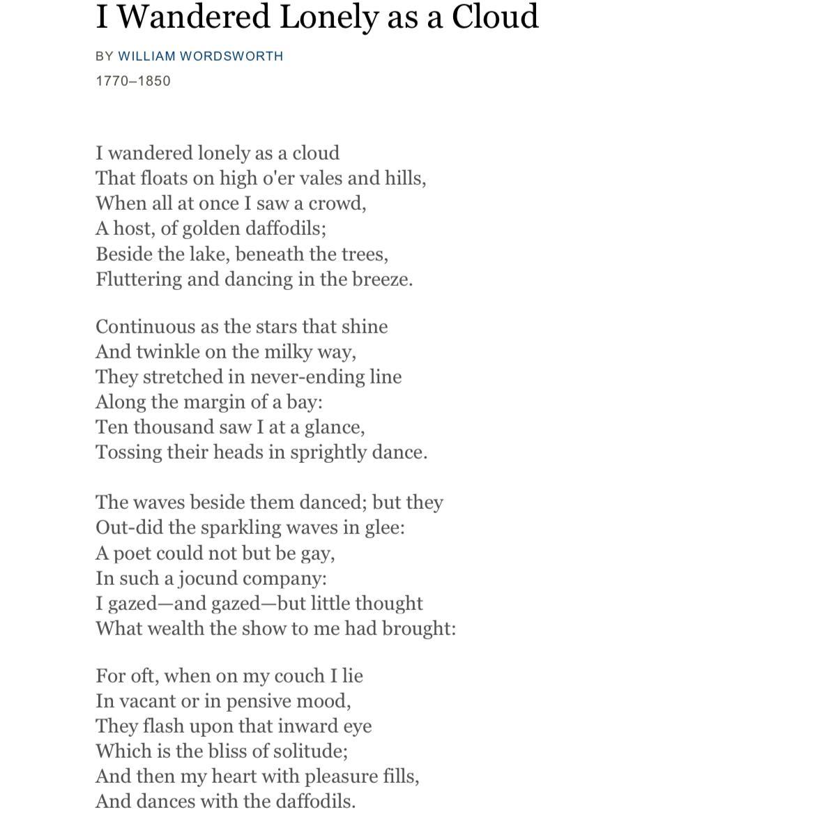 In the poem, I wandered lonely as a cloud, what does company refer to in this case? (In such a jocund