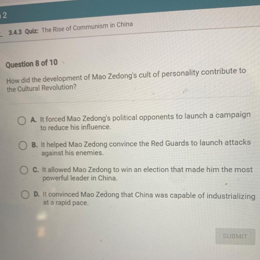 How did the development of Mao Zedong's cult of personality contribute tothe Cultural Revolution?