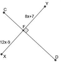 CD is the perpendicular bisector of XY Determine the value of x. Question 8 options: A) 2 B) 12 C) 4