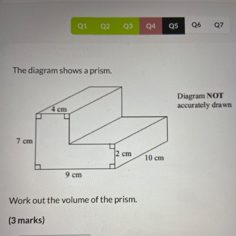 the diagram shows a prism work out the volume???