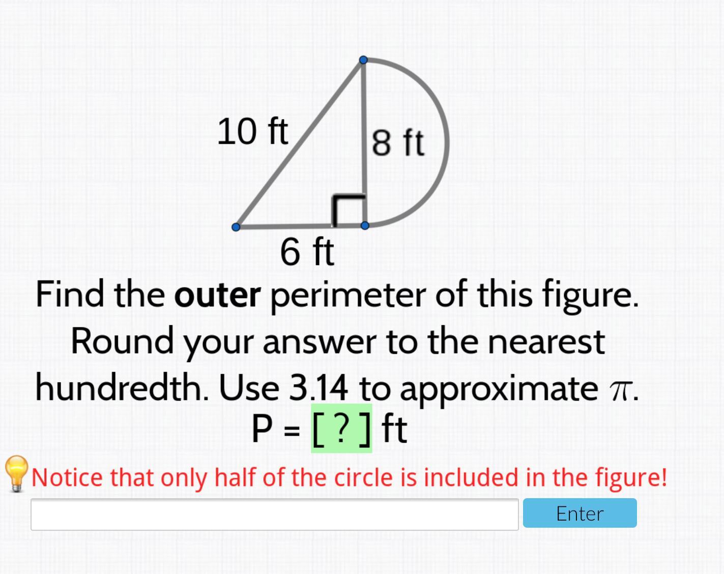 Find the outer perimeter of this figure. Round the answer to the nearest hundredth. If you answer it