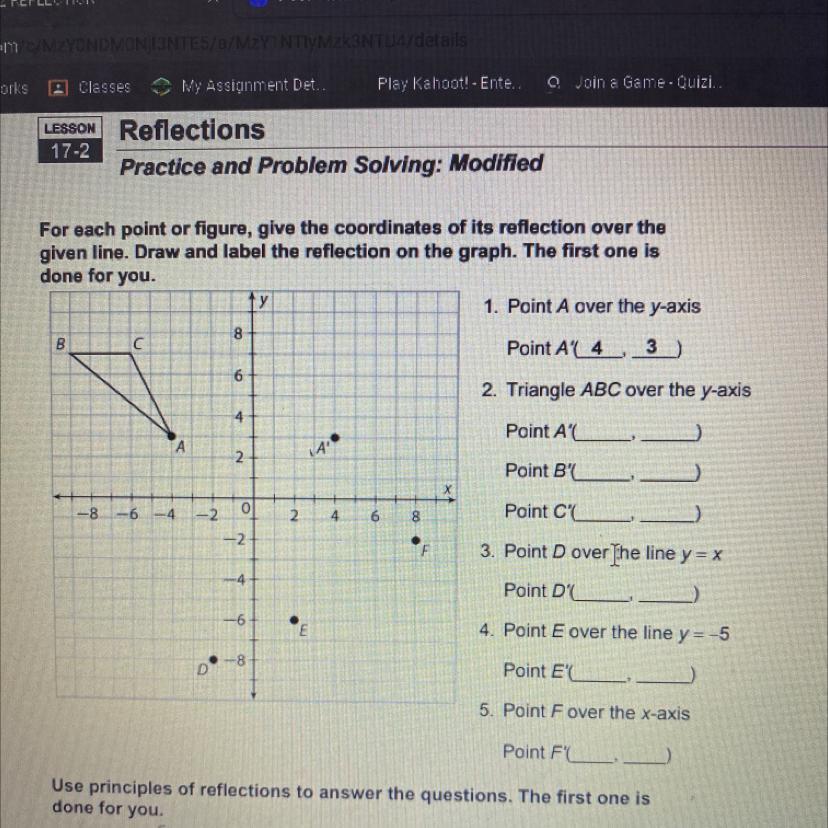 20 POINTS !!!!!!! ireflections for each point or figure, give the coordinates of its reflections over