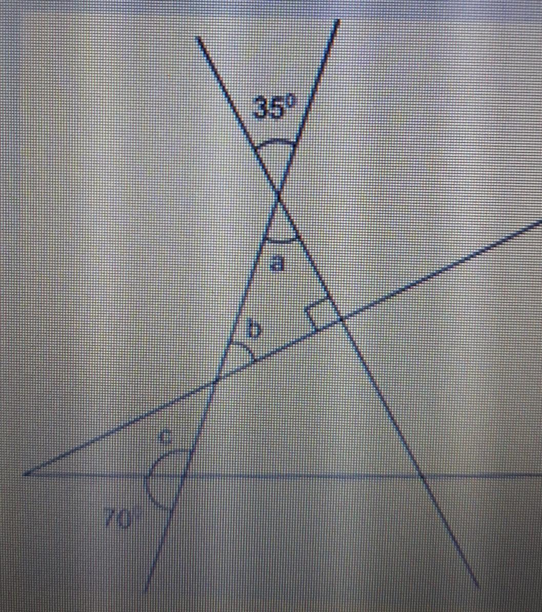 What are the measures of Angles a,b, and c? show your work and explain your answers.