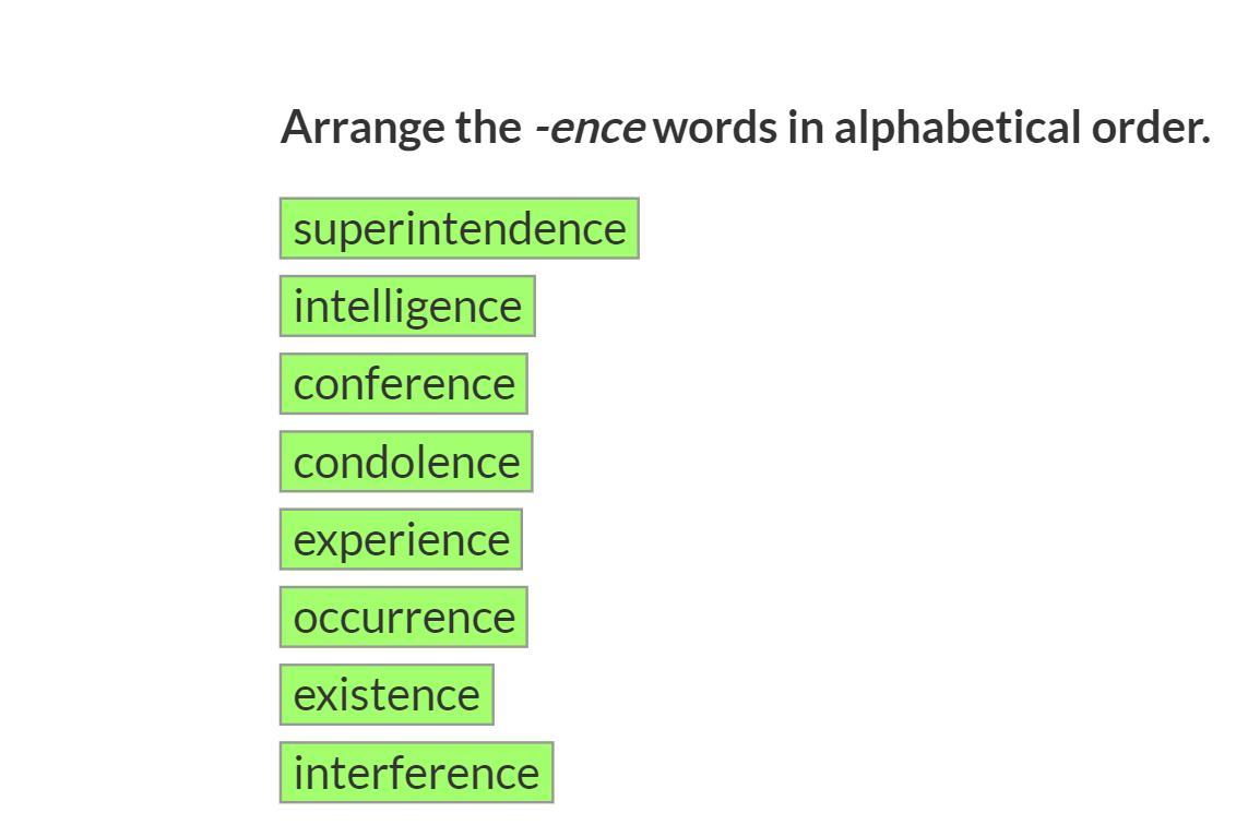 Arrange these words in alphabetical order.