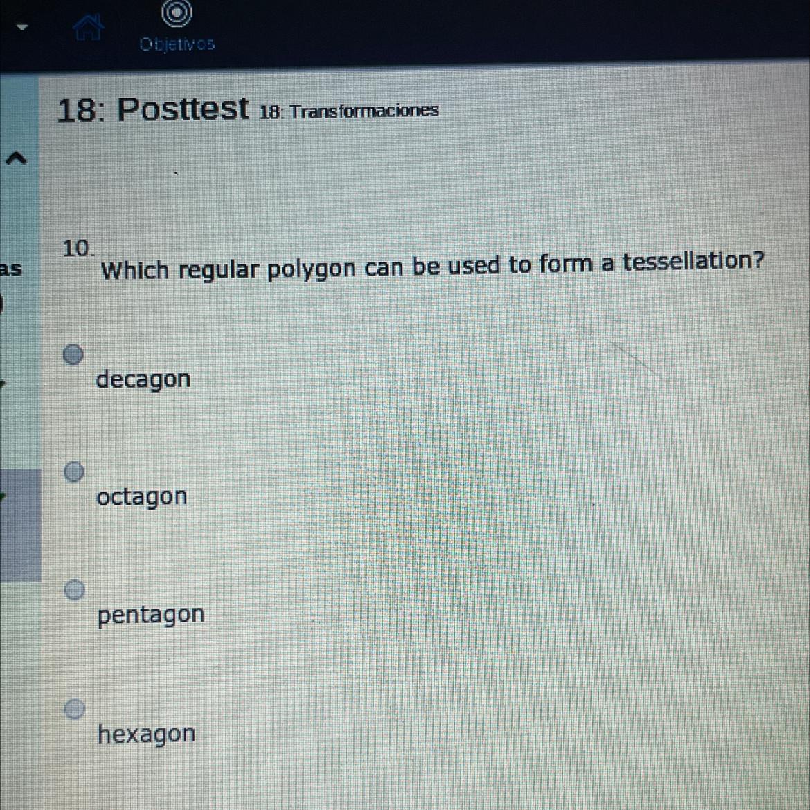 Which regular polygon can be used to form a tessellation?I need help 