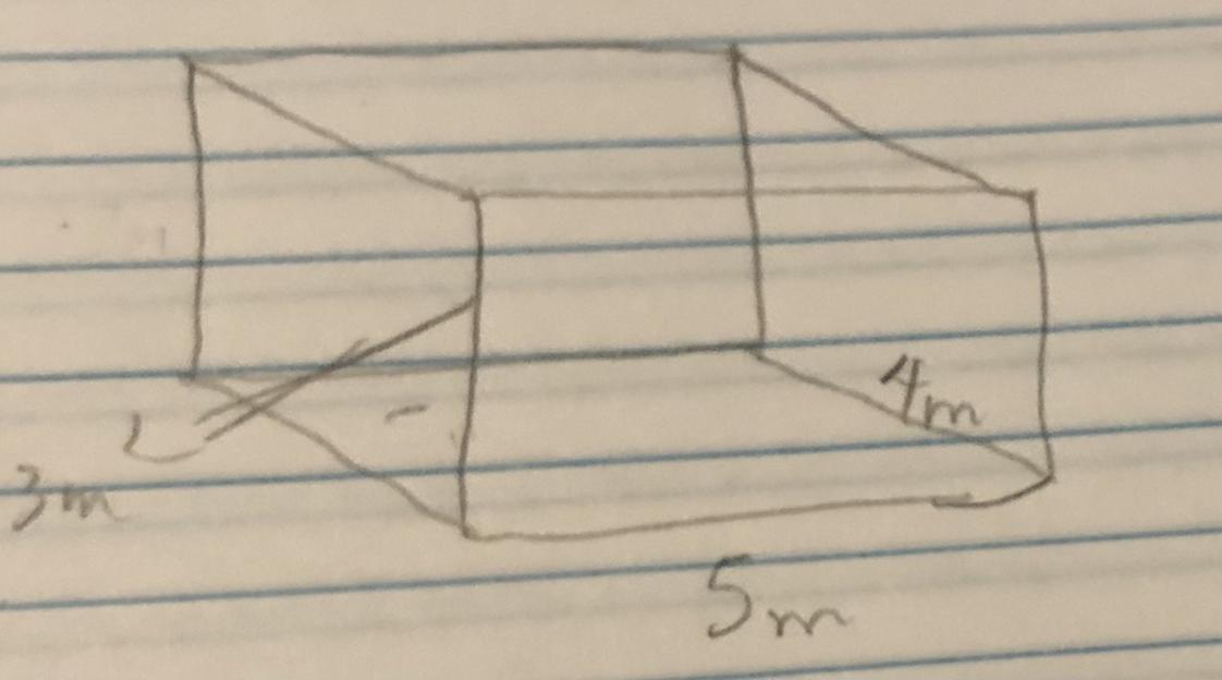 Whats the volume of the rectangular prism in cubic meters