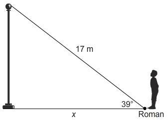 solve for x roman is standing away from a flag pole, how far away is he standing.