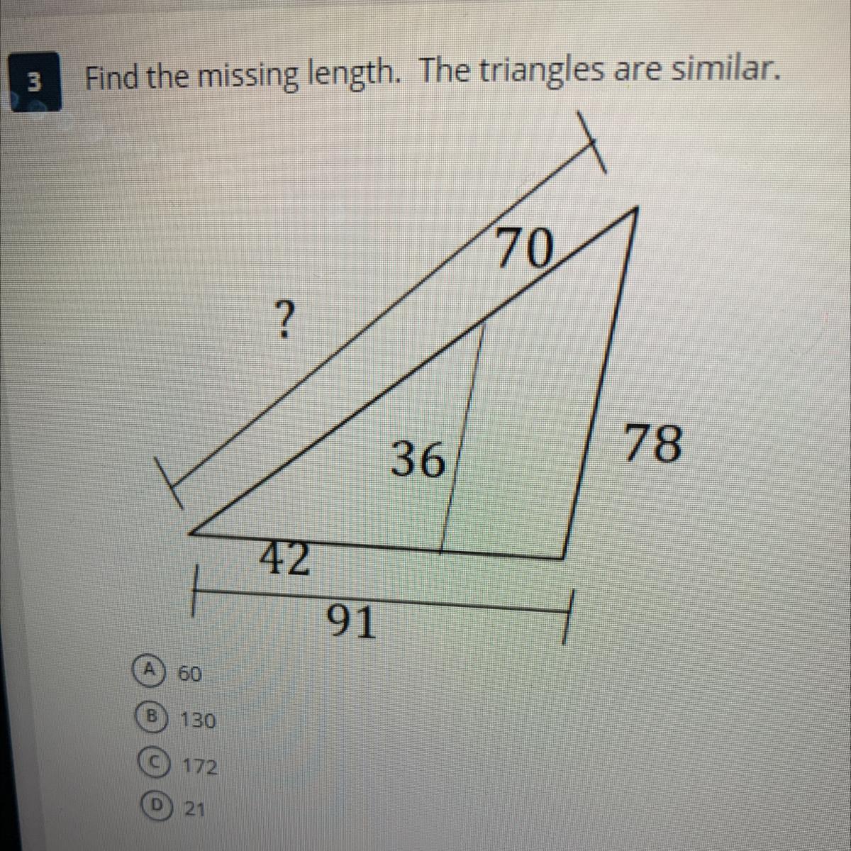 find the missing length. the triangles are similar.