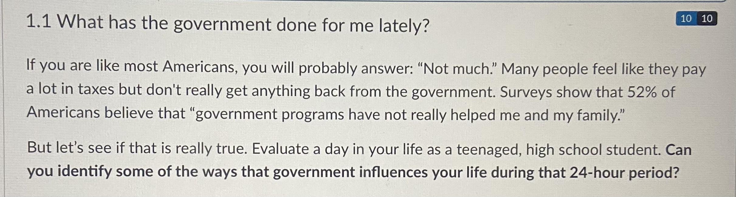 What has the government done for me lately