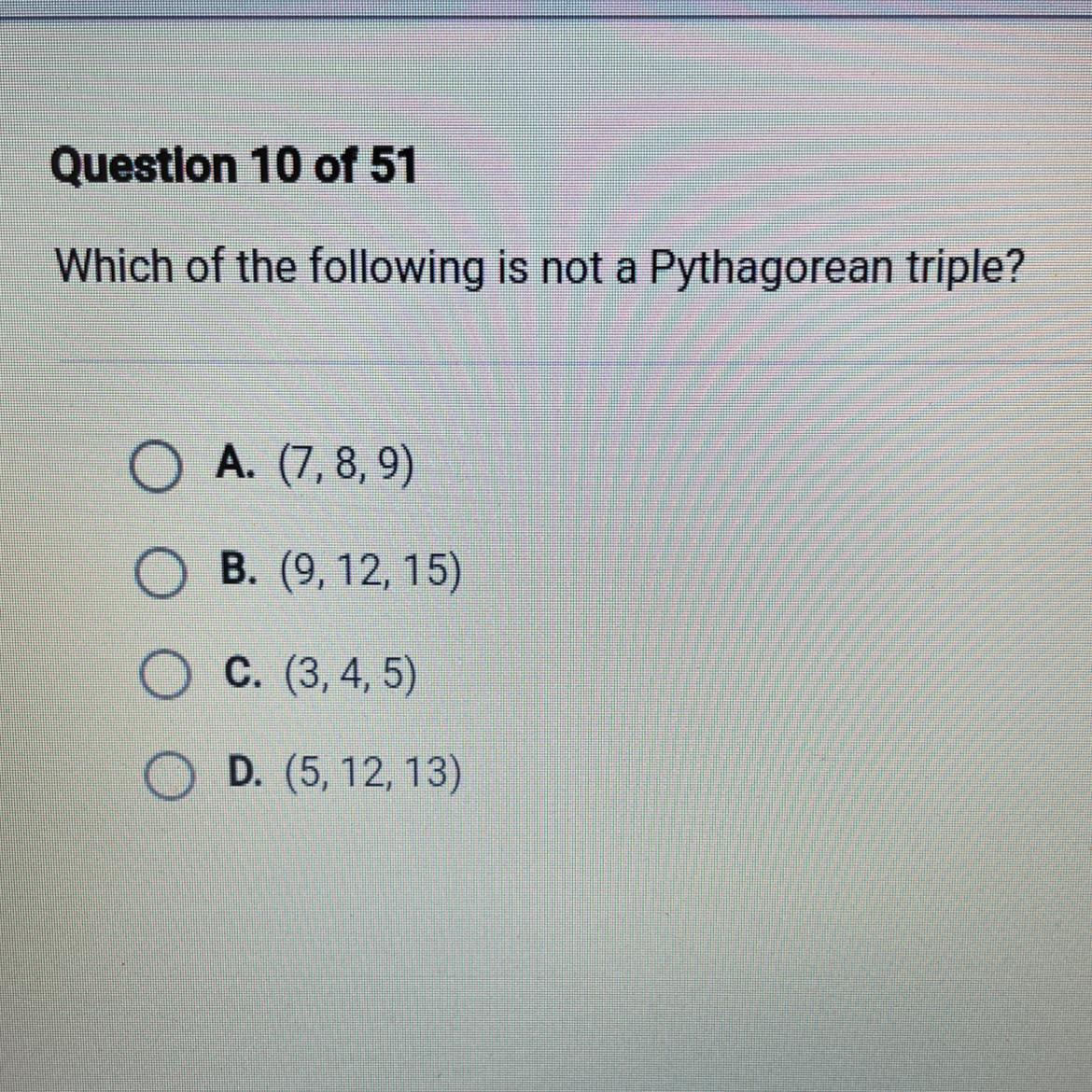 which of the following is not a pythagorean triple? 