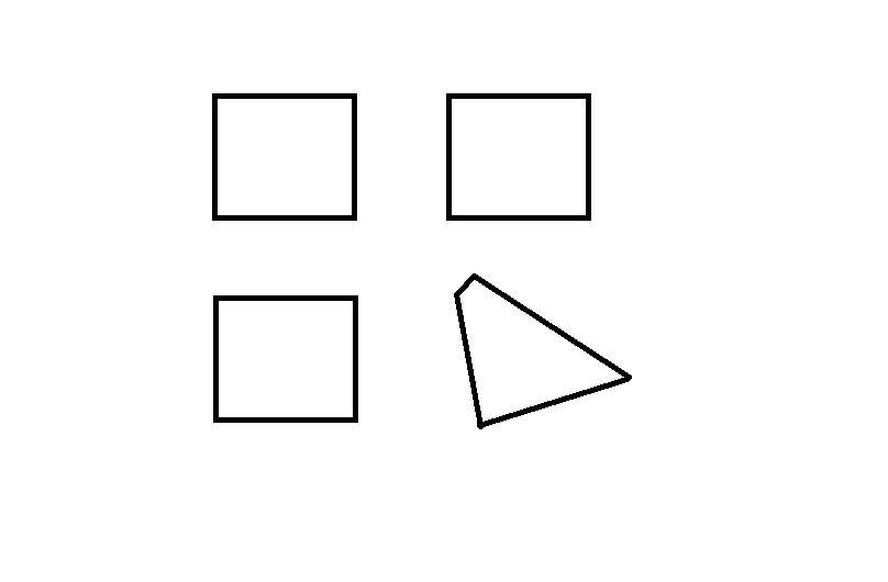 4. Draw a set of shapes where 3/4 of the shapes are squares.