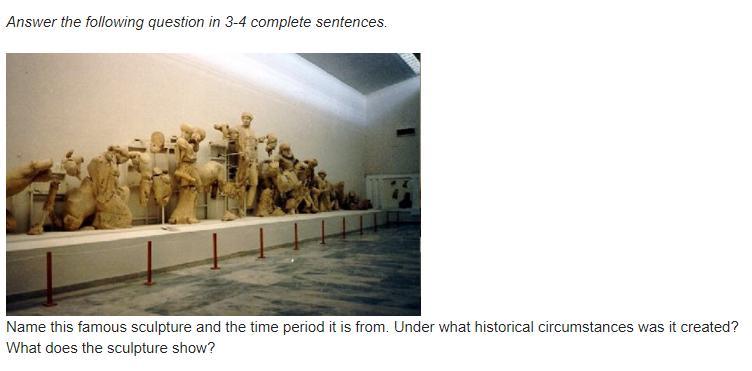 Answer the following question in 3-4 complete sentences. a sculpture showing a man holding his arms out