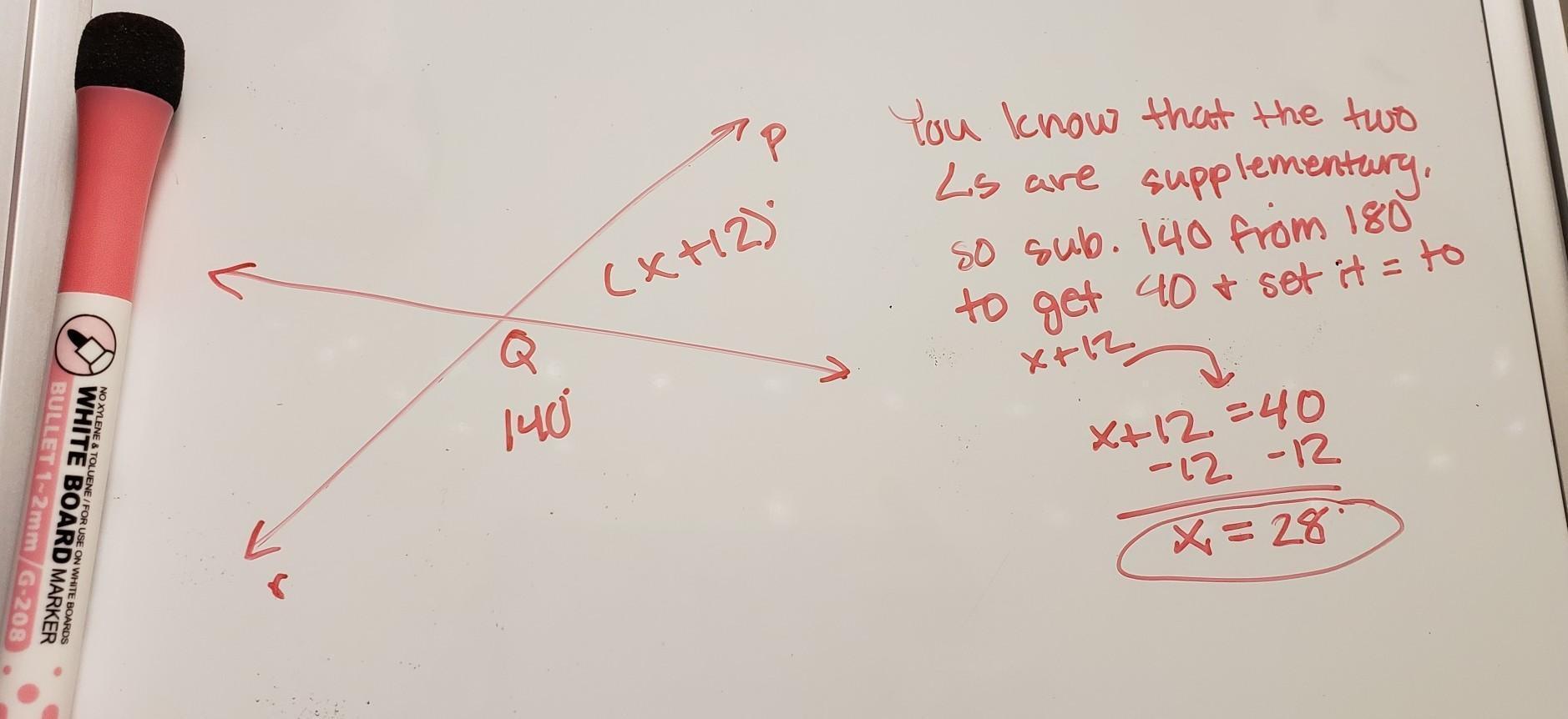 50 points!The lines p and r intersect with point Q.What is the value of x?