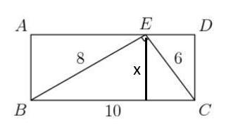 ABCD is a rectangle as shown. E lies on side AD and angle BEC is a right angle of triangle BEC. CE=6,