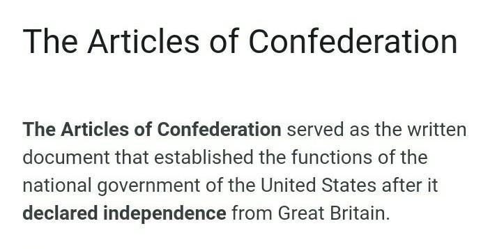 What is the first governing document that established the newly independent American government after