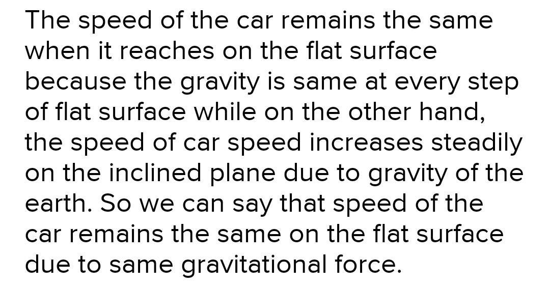 A toy car rolls at a constant speed down a straightinclined track. When the car reaches the flatsurface