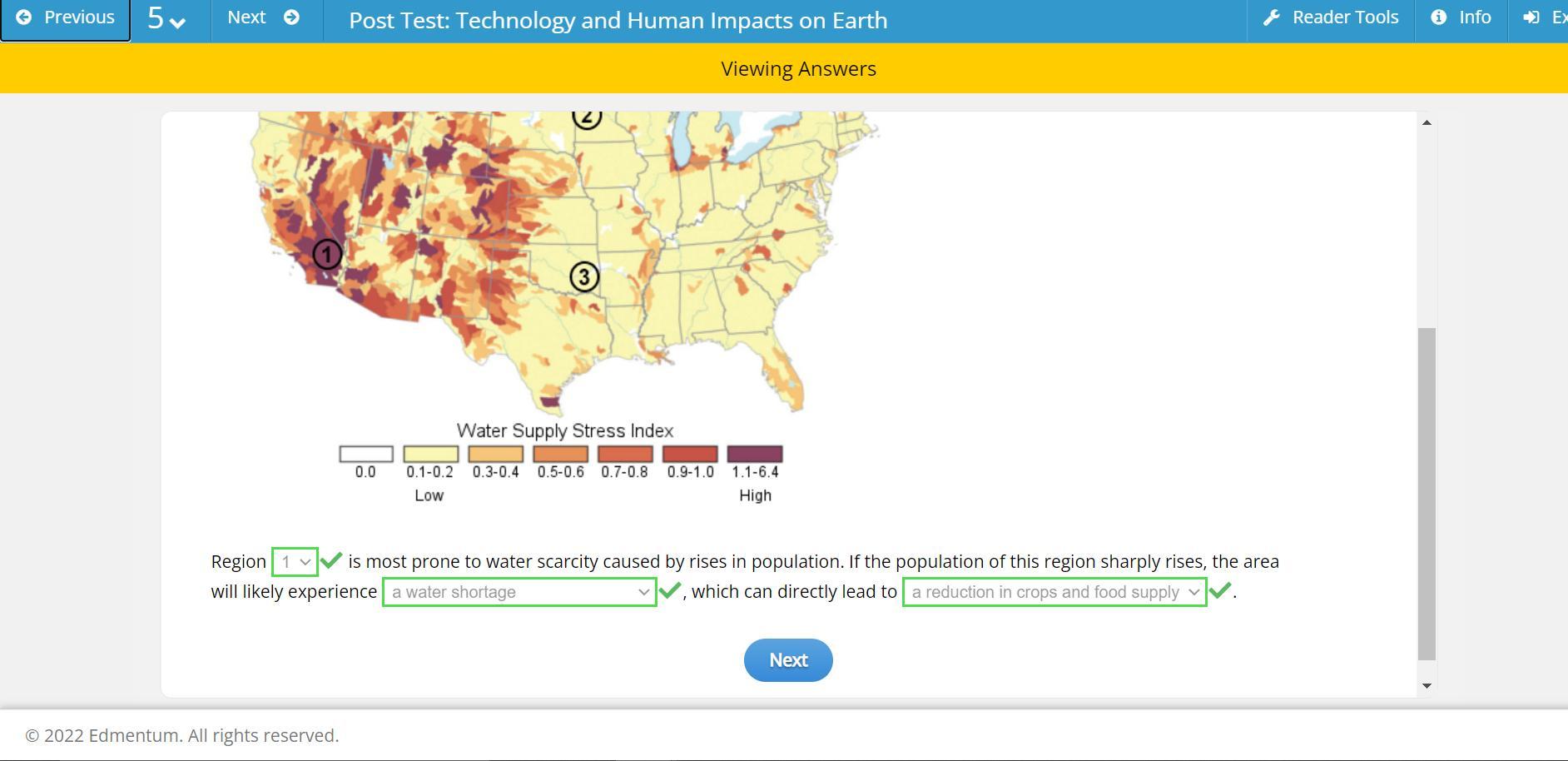 Select The Correct Answer From Each Drop-down Menu.This Map Shows The Level Of Water Stress In Different