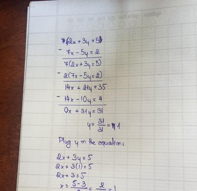 Solve The Following Pair Of Linear Equation 2x+3y=5 , 7x-5y=2 Has A Unique Solution If Yes Find The Solution