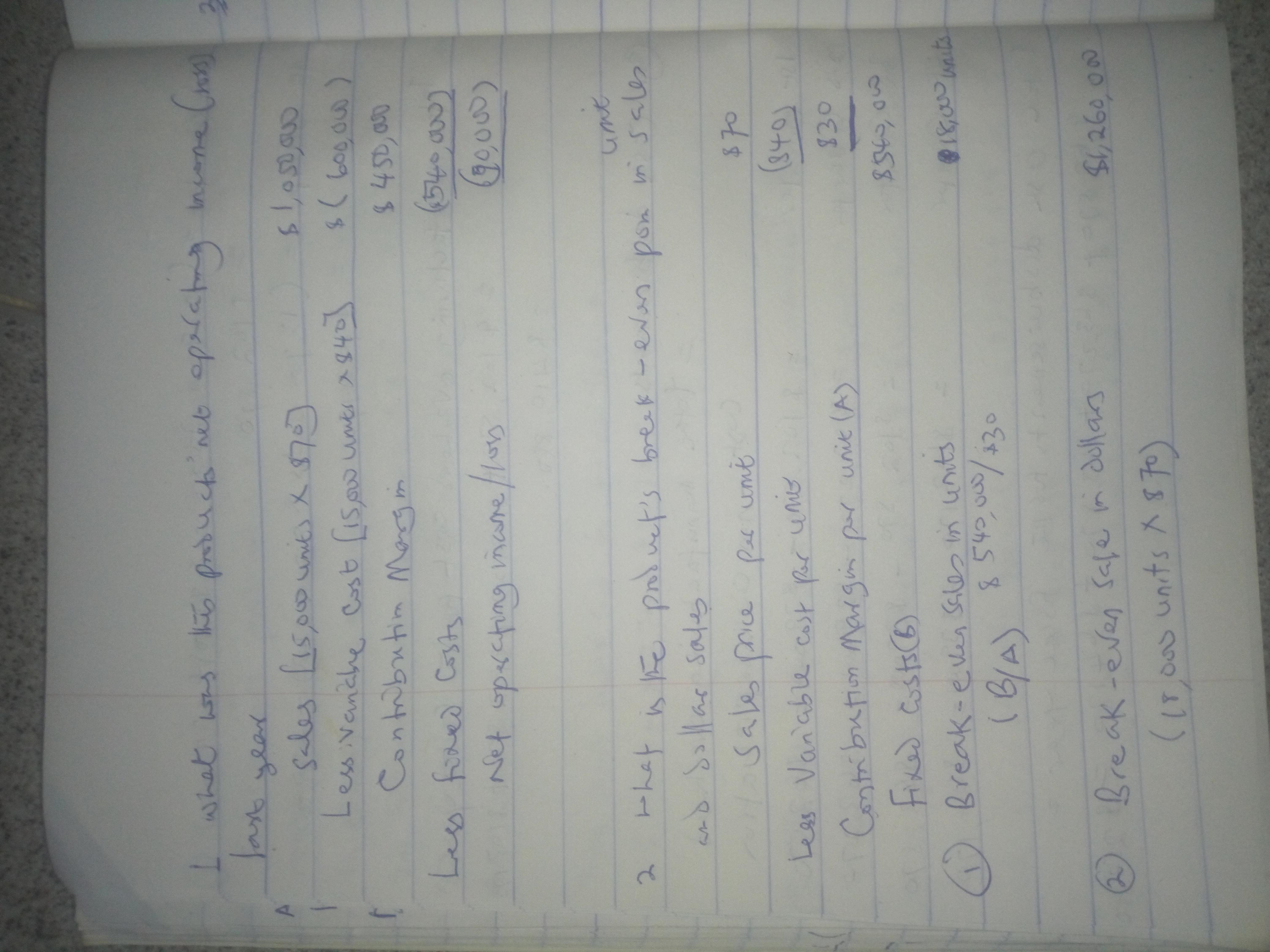 What Was This Product's Net Operating Income (loss) Last Year? Last Year Minden Company Introduced A