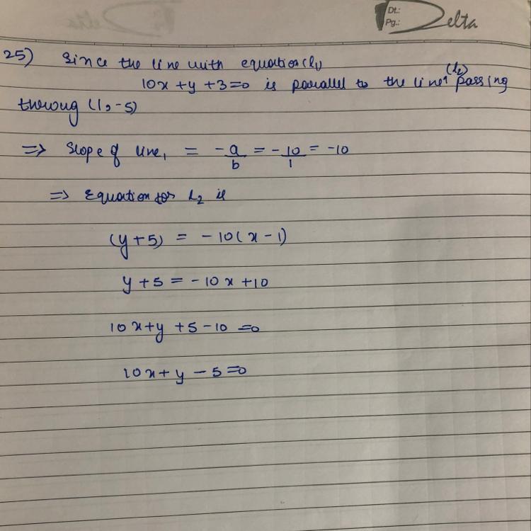 25) (1,-5) Parallel To Y = - 10x - 3