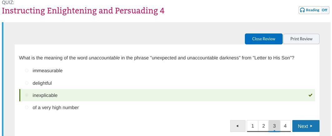 What is the meaning of the word unaccountable in the phrase "unexpected and unaccountable darkness" from