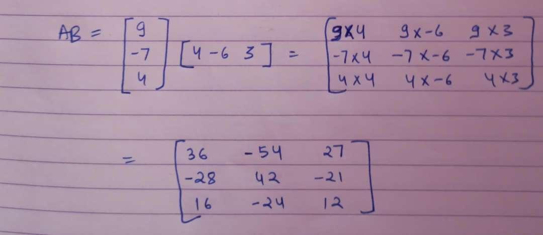 given the following matrices, if possible, determine AB. identify the dimensions of the resulting matrix
