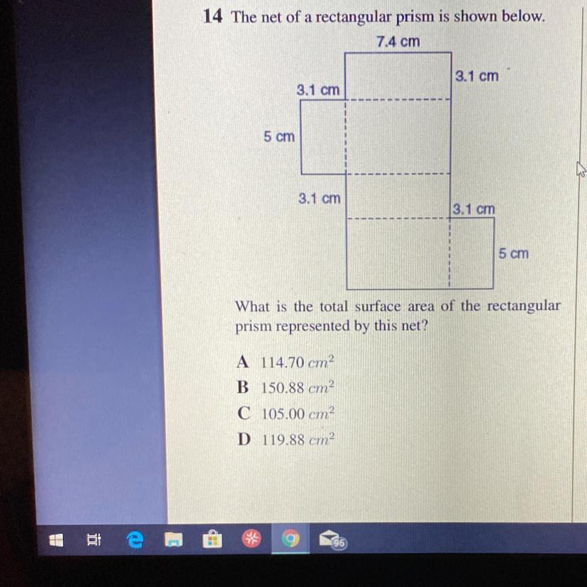 The net of a rectangular prism is shown below. What is the total surface area of the rectangular prism