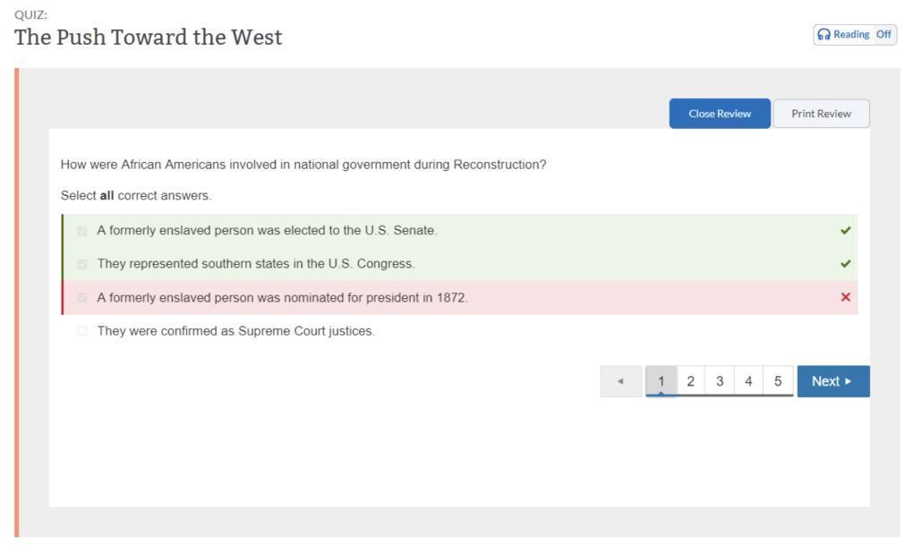 How were African Americans involved in national government during Reconstruction?Select all correct answers.They