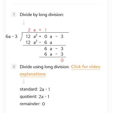 008Clear allFind the quotient.12a - 3 - 3Enter the correct answer.ADO?DONE