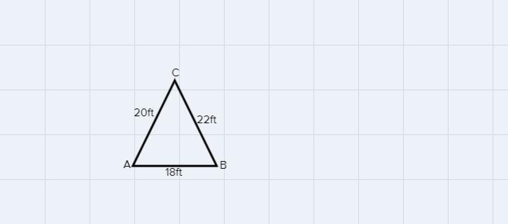 Find C.Round to the nearest tenth.20 ft22 ftoA 18 ft BC = [? ]Law of Cosines: c2 = a + b2 - 2ab cos C