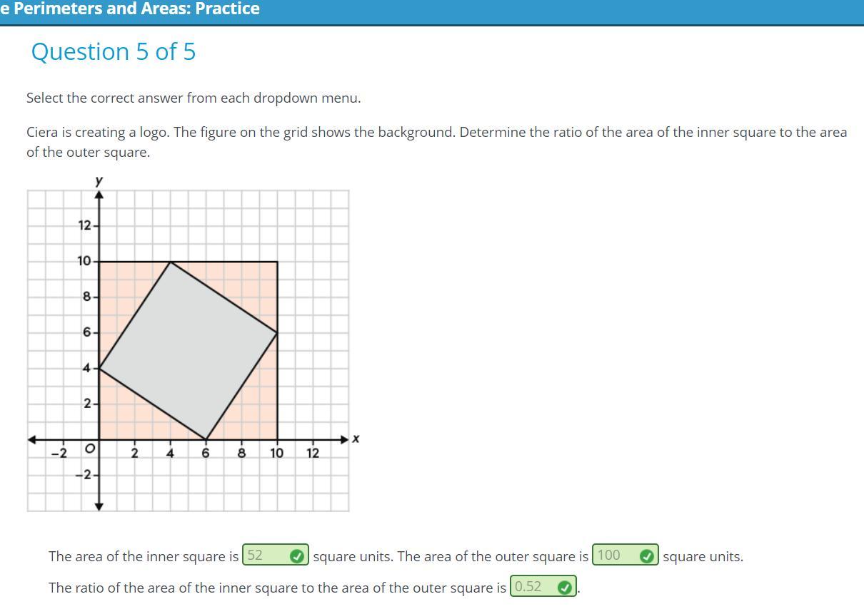 ciera is creating a logo the figure on the grid shows the background determine the ration of the area