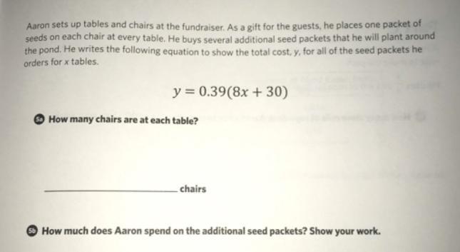 Aaron sets up tables and chairs at the fundraiser. As a god for the guest he places one packet of seeds