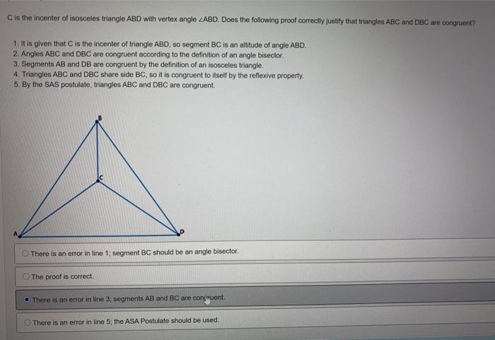 C is the circumcenter of isosceles triangle ABD with vertex angle ABD. Does the following proof correctly