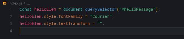 Complete the JavaScript code to set the paragraph's inline style to use the Courier font family and remove