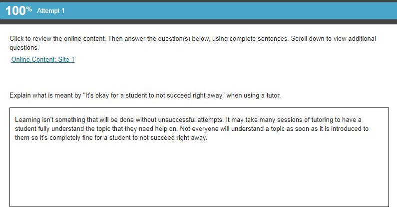 explain what is meant by its okay for a student to not succeed right away when using a tutor. 