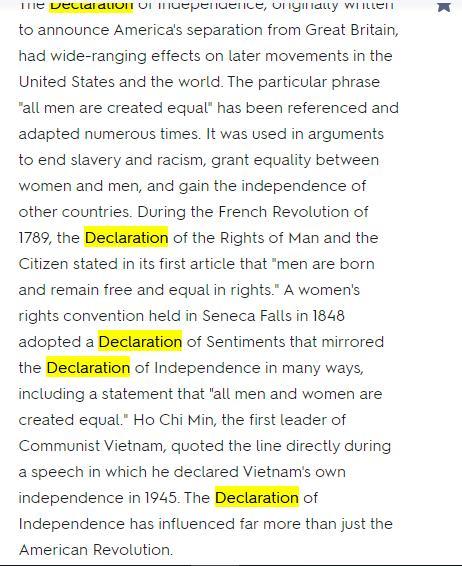 According to the passage, what particular phrase of the Declaration of Independence affected groups that