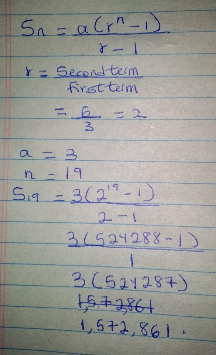 Consider the first six terms of this sequence: 3,6,12,24,48,96,.......... What would be the sum of the
