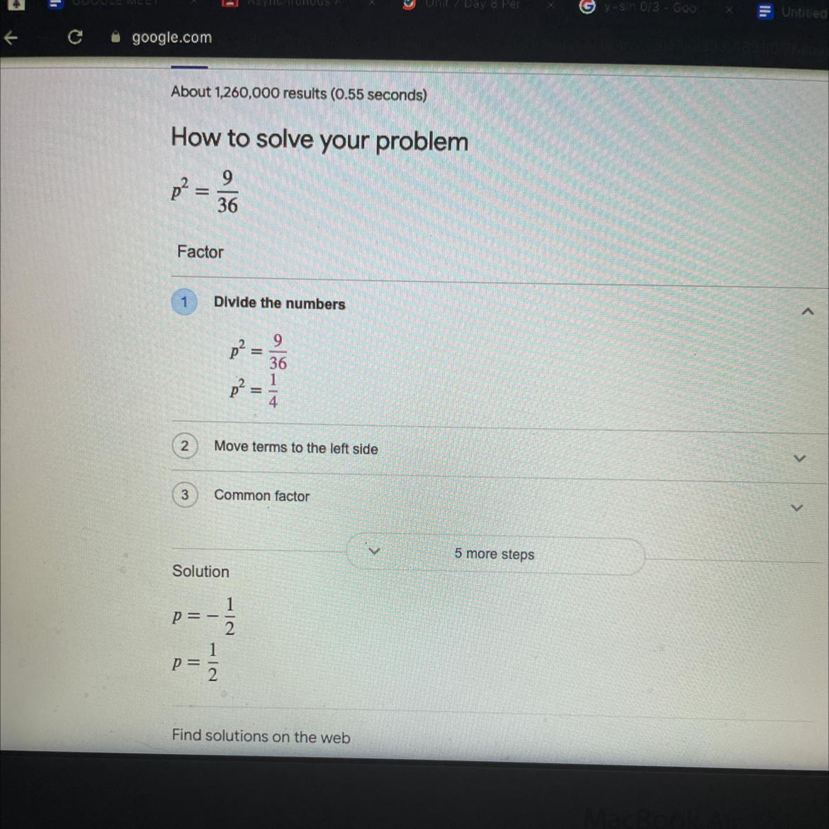 What are all the solutions to p2 =9/36
