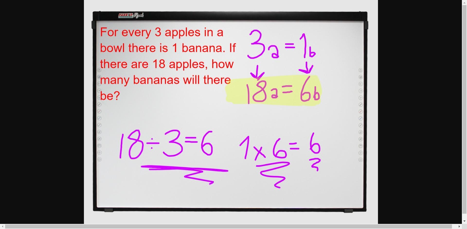 For every 3 apples in abowl there is 1 banana. Ifthere are 18 apples, howmany bananas will therebe? First
