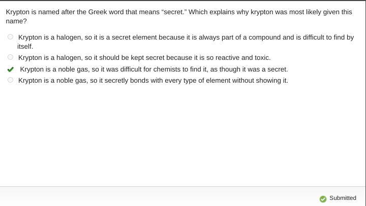 Krypton is named after the Greek word that means secret. Which explains why krypton was most likely given