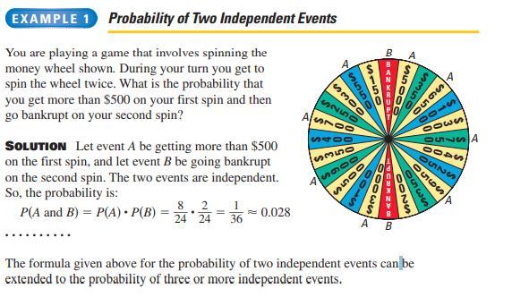 You play a game that involves spinning the money wheel shown. You spin the wheel twice. Find the probability