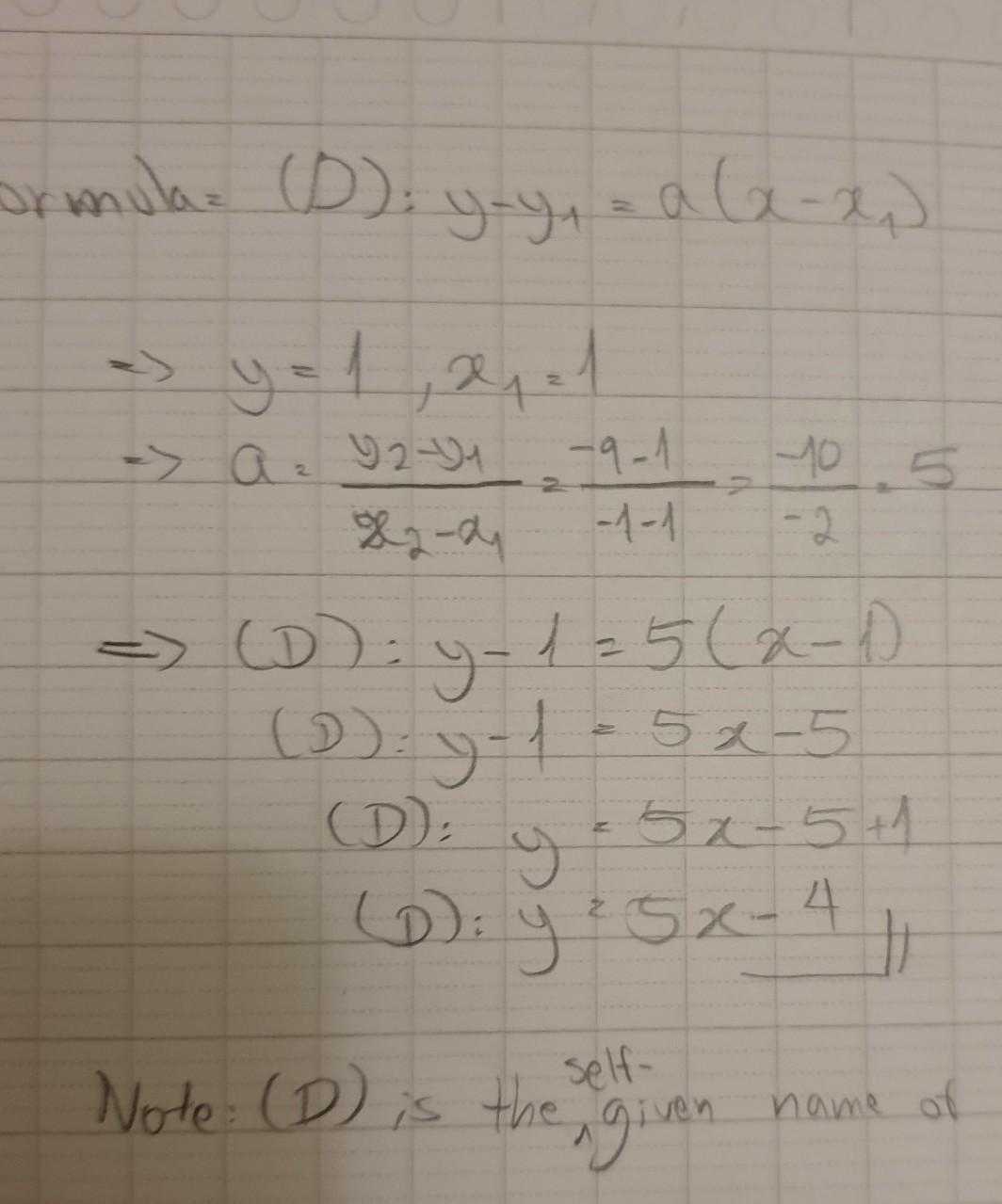 What is the slope of the line which passes through (1,1) and (-1,-9)