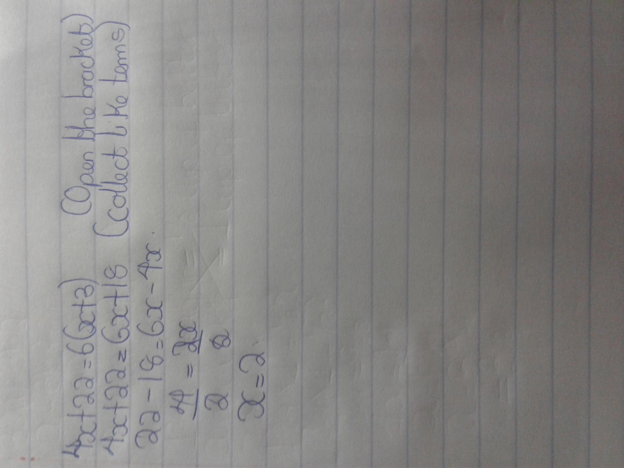 Solve for x. 4x + 22 = 6(x+3)