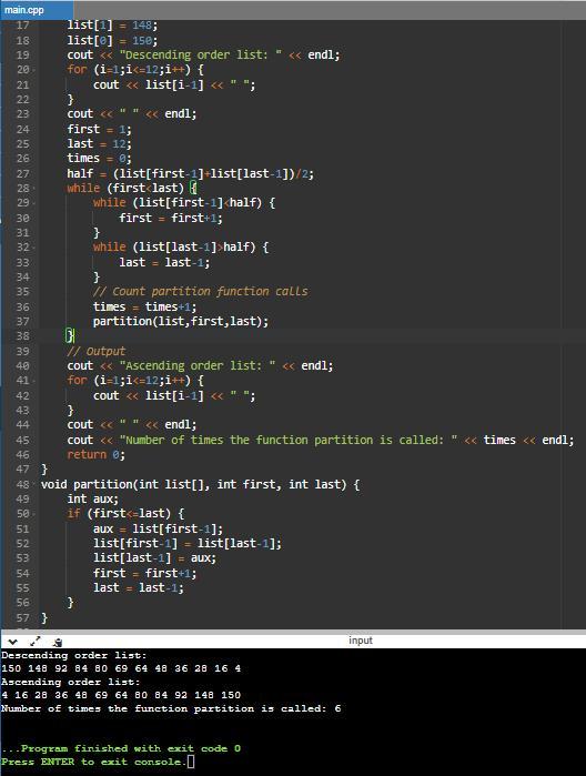 C++ help with homework:A) Suppose that the list of keys is as given in Exercise 3. Use the quick sort