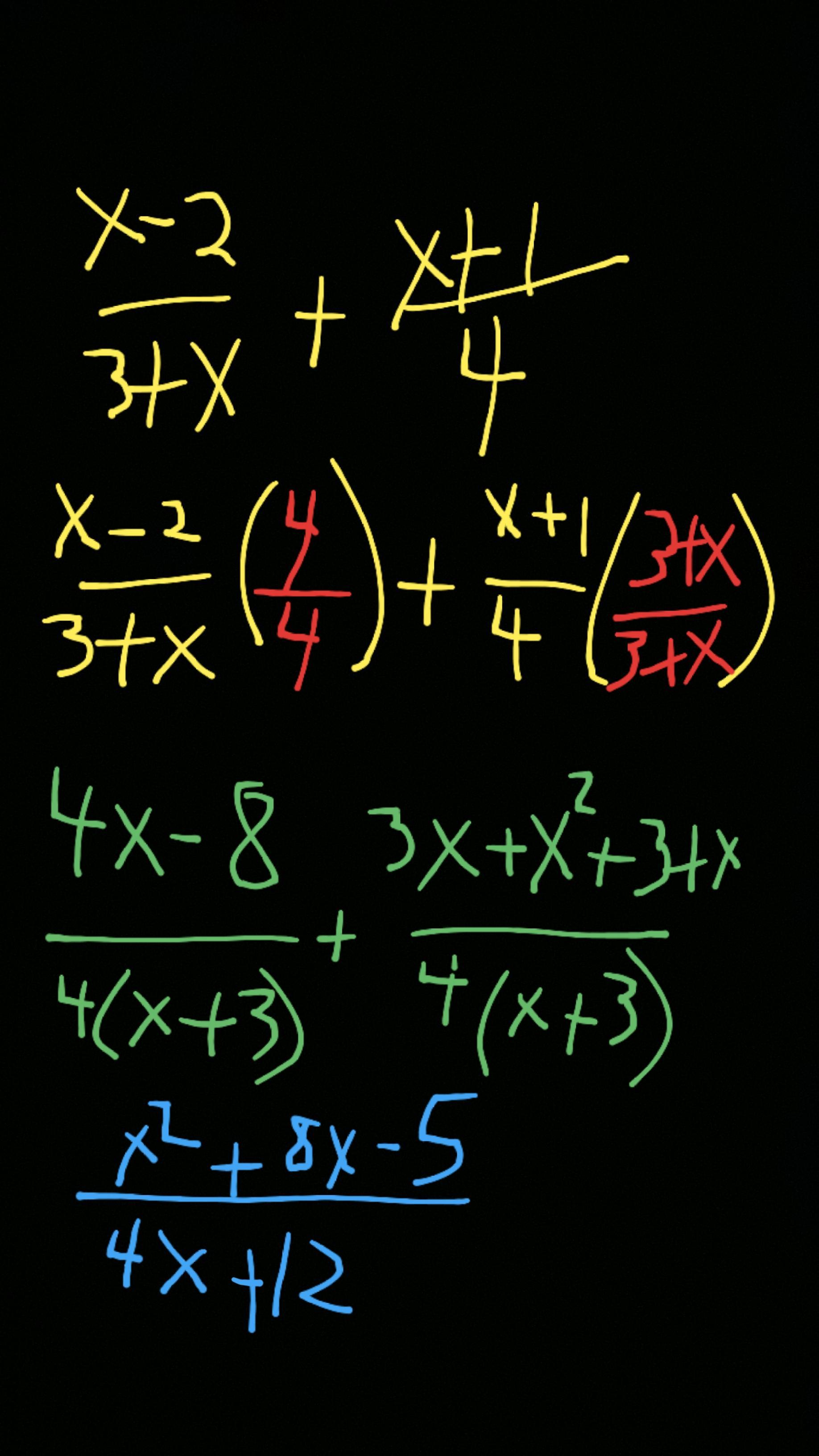 Write As A Single Fraction In Its LOWEST Terms X - 2/ 3+x + X+1 /4= 