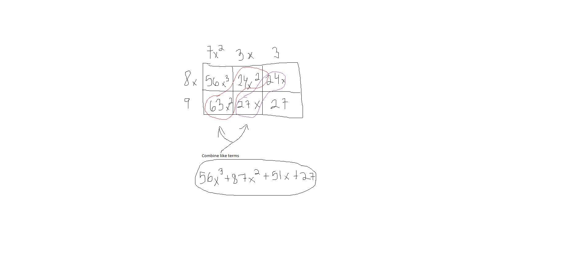 (8x+9)(7x^2+3x+3)Multiply