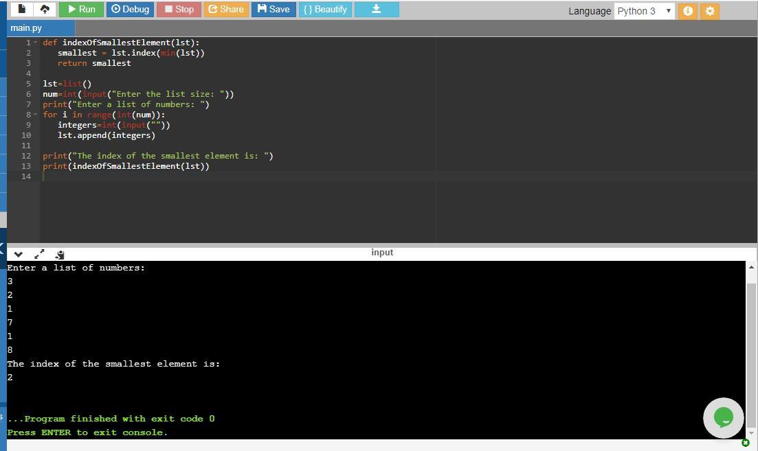 (Find The Index Of The Smallest Element) Write A Function That Returns The Index Of The Smallest Element