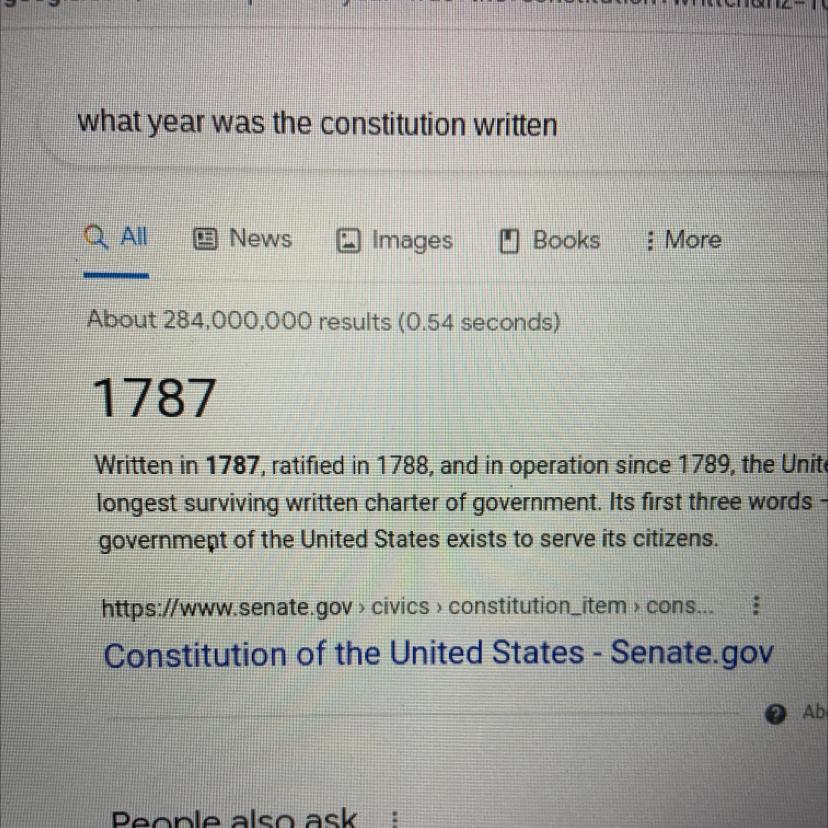 What year was the Consitution written? A : 1789B:1776C:1897D:1787