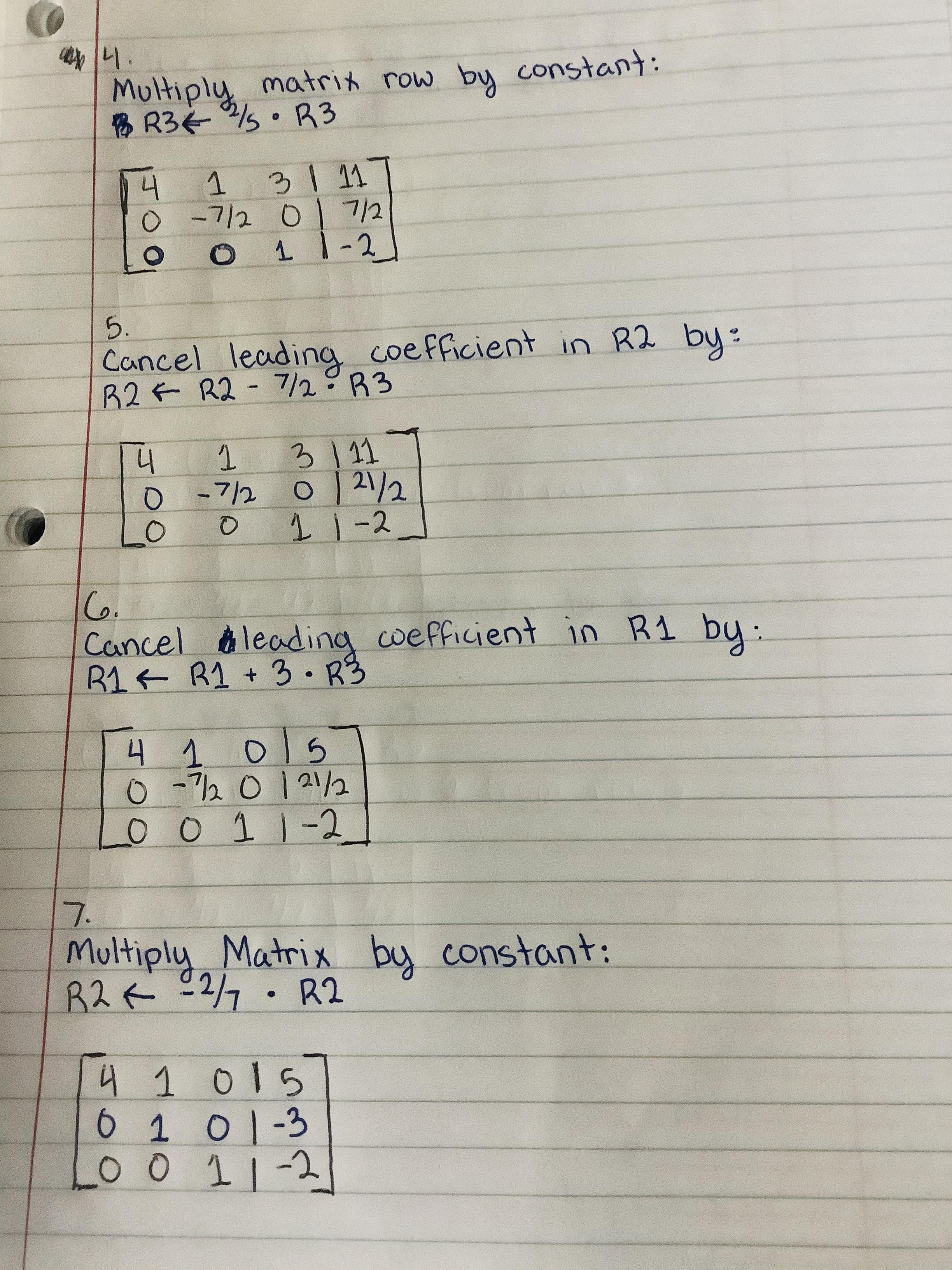 Solve the system of equations using Gaussian elimination.[tex]4x+y-3z &amp;= 11 \\2x-3y+2z &amp;= 9 \\x+y+z